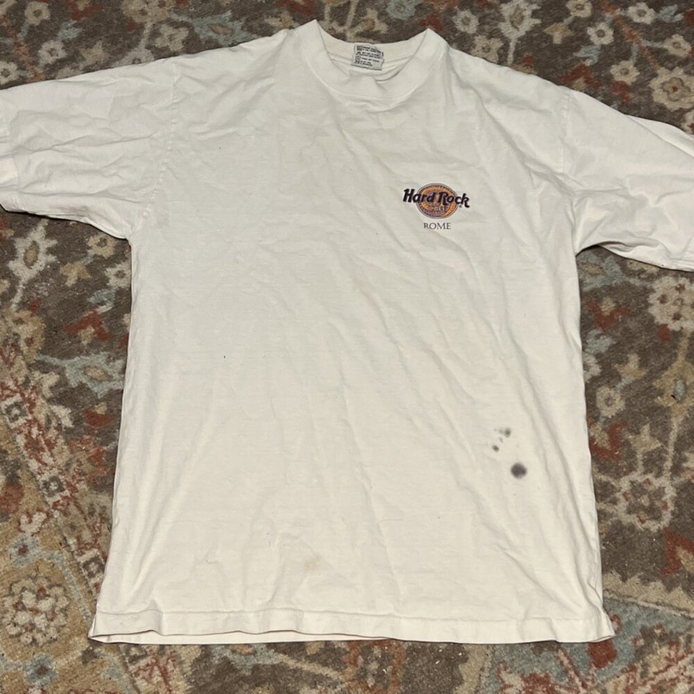 Hard Rock Cafe Shirt Mens L White Heavy Tee Rome Roma Vintage 90s Music Food - Picture 6 of 9